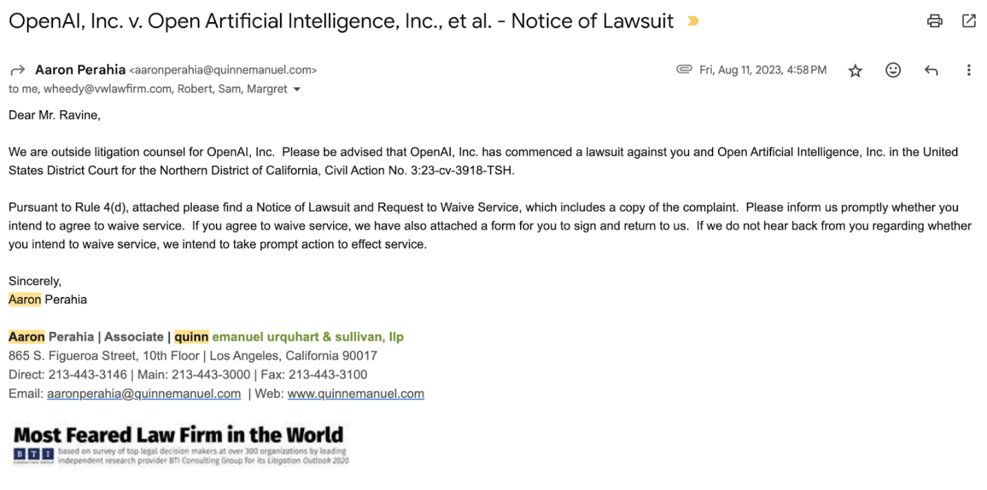 Notice of Lawsuit