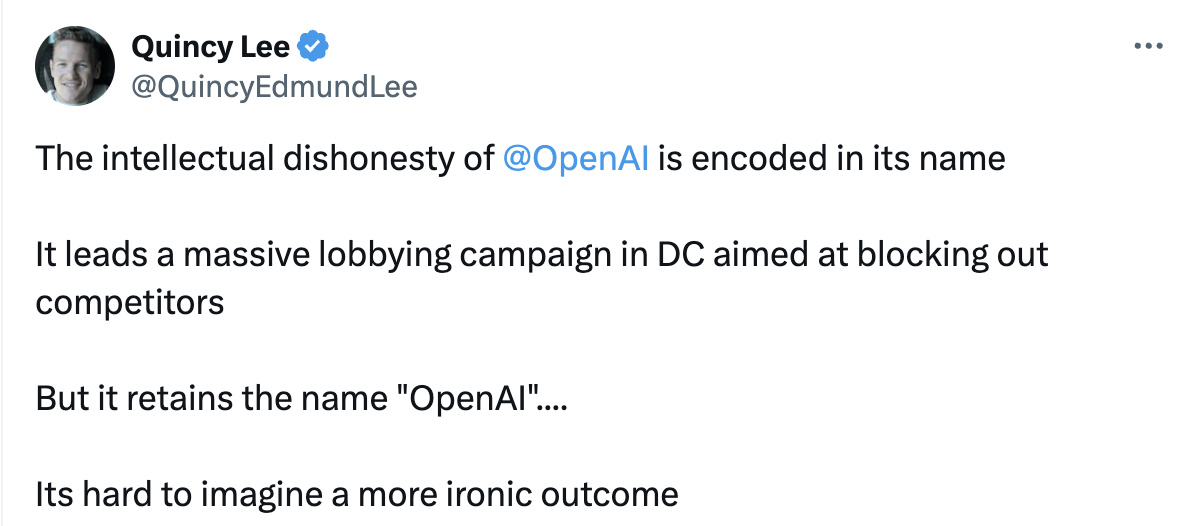 Tweet about OpenAI not being open