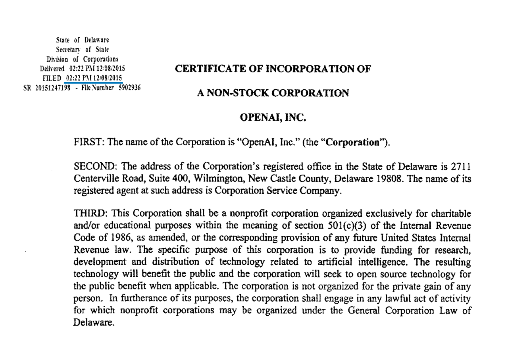 OpenAI incorporation